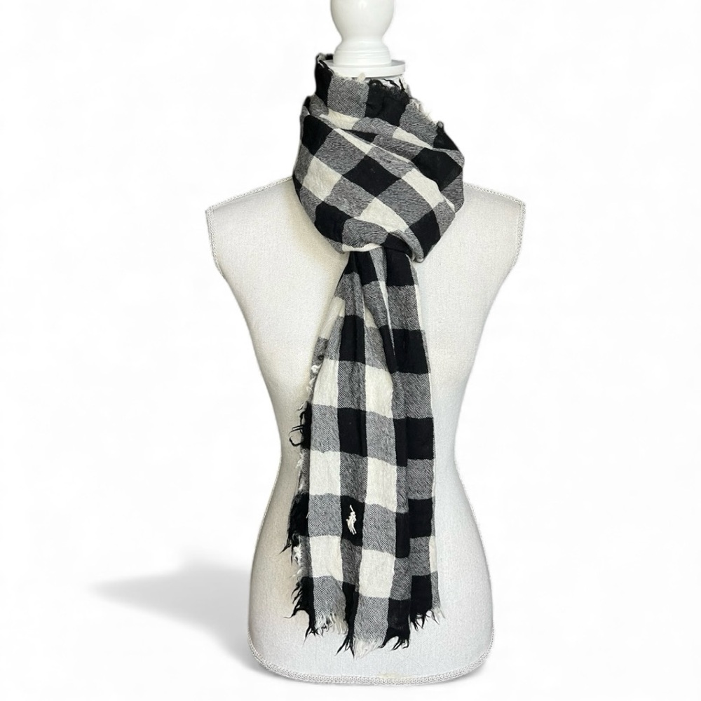 Polo Ralph Lauren Black and White Checkered Scarf wool preppy heritage unisex - Picture 2 of 5